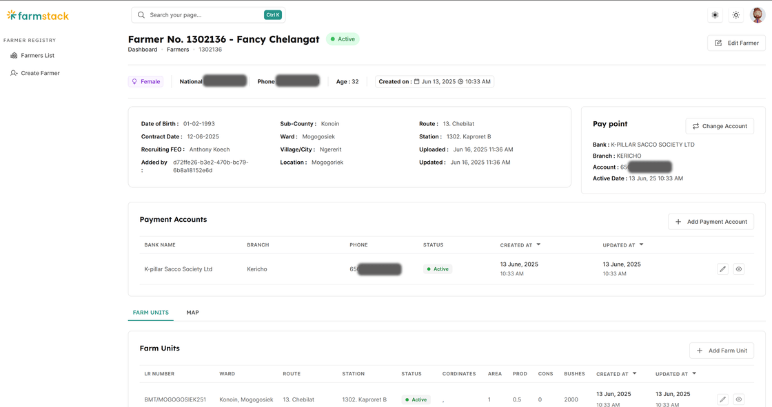 Farmer Details Page