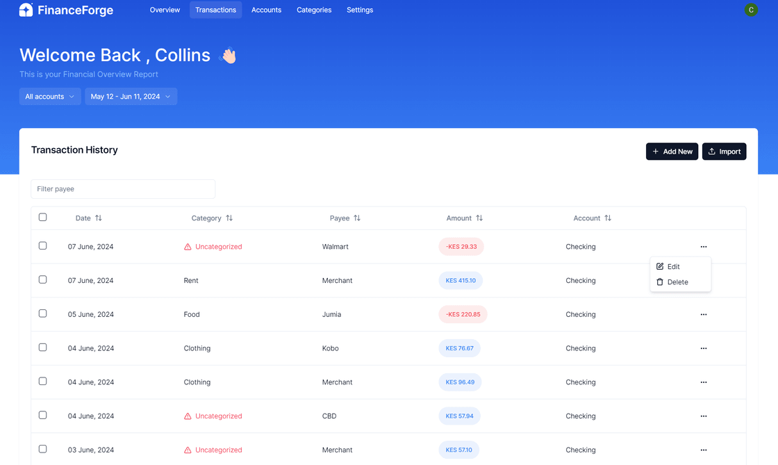 Transactions Page